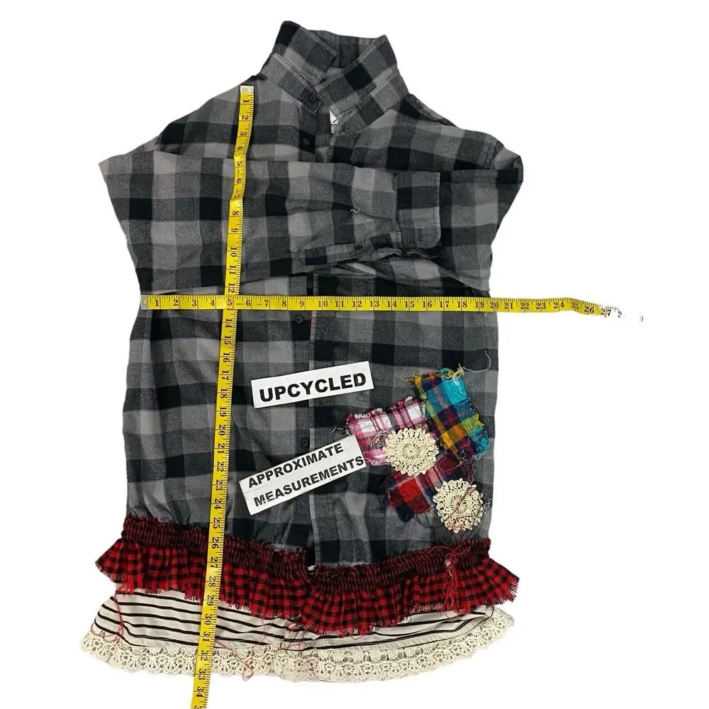 Flannel Shirt Women XL Shacket Flower Grunge Camp Rock Country Festival Upcycled - Picture 3 of 16